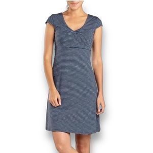 Toad & Co Dress Womens Small Blue Striped Organic Cotton Rosemarie Vneck Stretch